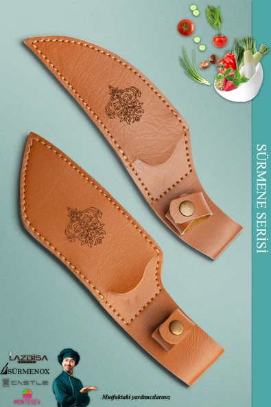 Sürmene Serisi Outdoor Bıçak Kamp Bıçağı Mutfak Şef Bıçak Bıçağı Deri Kılıflı 2 Li Set (Out-008) - 2