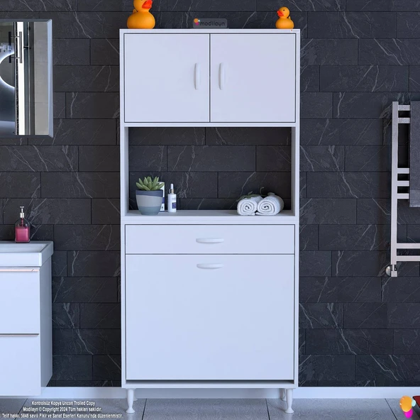 Modilayn ARDA 80x173x32,5 cm 1 Çekmece 2 Göz Sepetli ve 3 Raf Akıllı Dolap ile Dağınıklığa Son - Resim 3