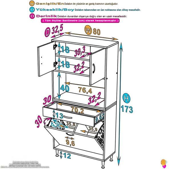 Modilayn ARDA 80x173x32,5 cm 1 Çekmece 2 Göz Sepetli ve 3 Raf Akıllı Dolap ile Dağınıklığa Son - Resim 4