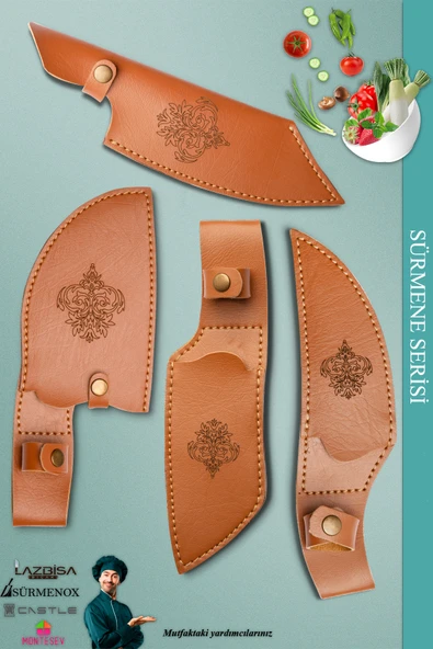 Sürmene Serisi Outdoor Bıçak Kamp Bıçağı Mutfak Şef Bıçak Bıçağı Deri Kılıflı 4 Lü Set (Out-011) - 2