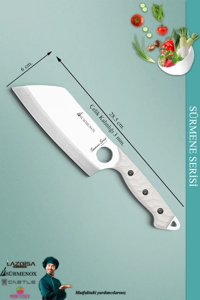 Sürmene Serisi Outdoor Bıçak Kamp Bıçağı Mutfak Şef Bıçak Bıçağı Deri Kılıflı Beyaz (Out-005) - 3
