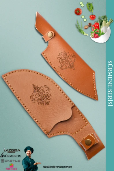 Sürmene Serisi Outdoor Bıçak Kamp Bıçağı Mutfak Şef Bıçak Bıçağı Deri Kılıflı 2 Li Set (Out-007) - 2
