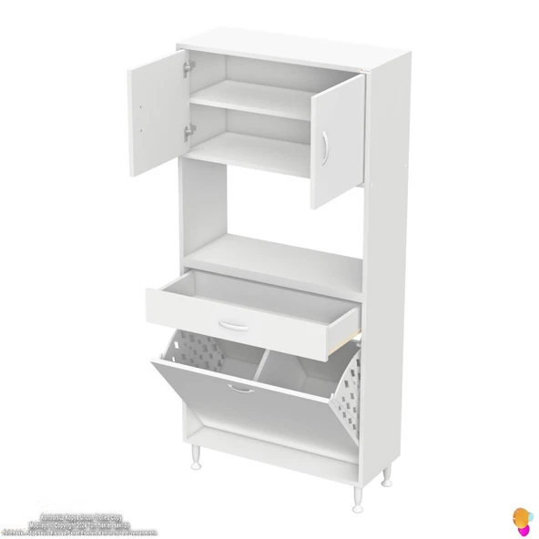 Modilayn ARDA 80x173x32,5 cm 1 Çekmece 2 Göz Sepetli ve 3 Raf Akıllı Dolap ile Dağınıklığa Son - Resim 7