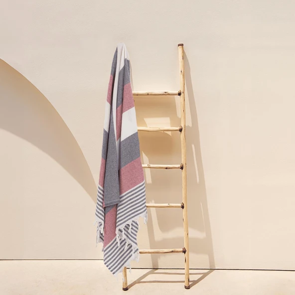 Homedius %100 Pamuk American Desenli Püsküllü Peştemal Banyo Plaj Havlusu - 100x180 cm  Kırmızı 100x180 - 2