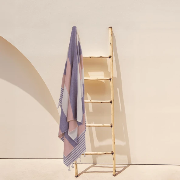 Homedius %100 Pamuk American Desenli Püsküllü Peştemal Banyo Plaj Havlusu - 100x180 cm  Somon 100x180 - 2