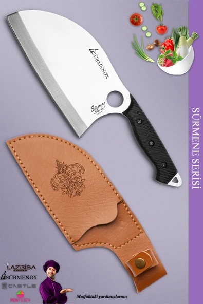 Sürmene Serisi Outdoor Bıçak Kamp Bıçağı Mutfak Şef Bıçak Bıçağı Deri Kılıflı Siyah (Out-014)