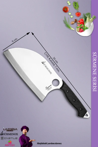 Sürmene Serisi Outdoor Bıçak Kamp Bıçağı Mutfak Şef Bıçak Bıçağı Deri Kılıflı Siyah (Out-014) - 3