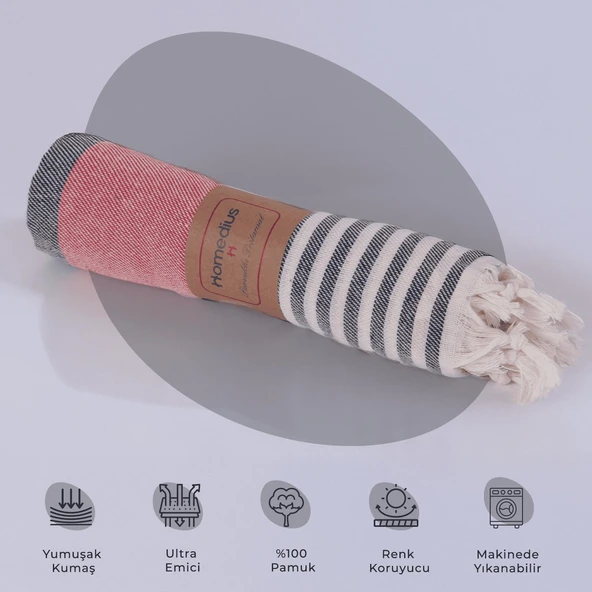 Homedius %100 Pamuk American Desenli Püsküllü Peştemal Banyo Plaj Havlusu - 100x180 cm  100x180 Turkuaz - Resim 4