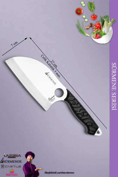 Sürmene Serisi Outdoor Bıçak Kamp Bıçağı Mutfak Şef Bıçak Bıçağı Deri Kılıflı Siyah (Out-016) - 3