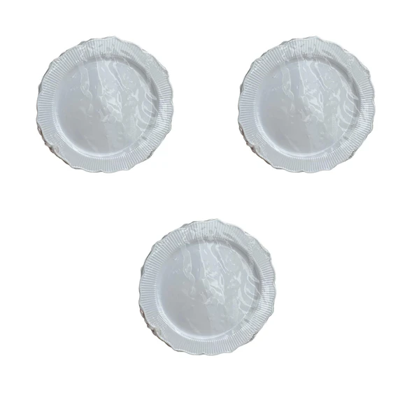 Parti Davet Piknik Doğum Günü Sert Plastik Mika Tabak - Beyaz - 18 Cm. - 6'lı 3 Paket