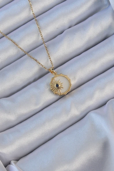 316L Çelik Altın Renk Zirkon Taşlı Mineli Kutup Yıldızı Kolye - TJ-BKO9147 ürün görseli 1