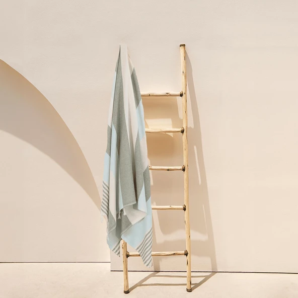 Homedius %100 Pamuk American Desenli Püsküllü Peştemal Banyo Plaj Havlusu - 100x180 cm  Yeşil 100x180 - 2