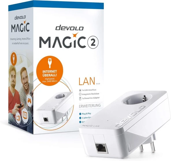 Devolo Magic 2 LAN (1-1-1) I Ek WiFi Güçlendirici Adaptör I Powerline: 2.400 Mbps I 2x gigabit LAN bağlantı noktası I WiFi Menzil Genişletici I Access Point I Tak Çalıştır - 4