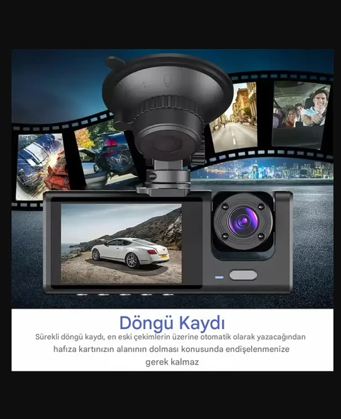 QASUL 3 Kameralı  2 inç Lcd Ekranlı Gece Görüşlü G-sensör Geri Görüş  Güvenlik Kamerası - 8