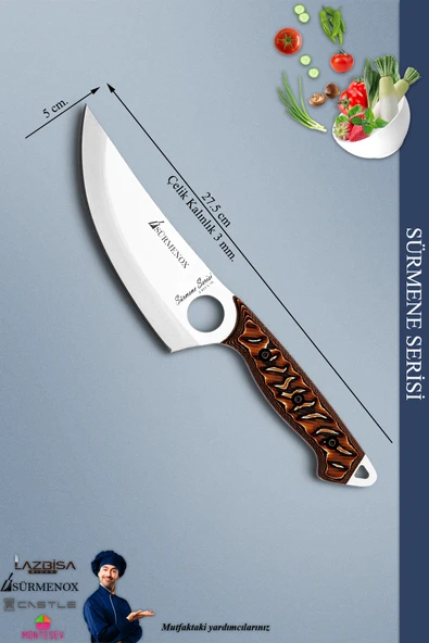 Sürmene Serisi Outdoor Bıçak Kamp Bıçağı Mutfak Şef Bıçak Bıçağı Deri Kılıflı Kahverengi (Out-025) - 3