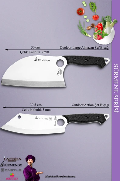 Sürmene Serisi Outdoor Bıçak Kamp Bıçağı Mutfak Şef Bıçak Bıçağı Deri Kılıflı 2 Li Set (Out-019) - 3
