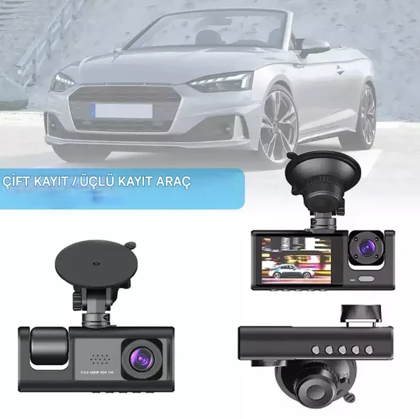 QASUL 3 Kameralı  2 inç Lcd Ekranlı Gece Görüşlü G-sensör Geri Görüş  Güvenlik Kamerası - 3