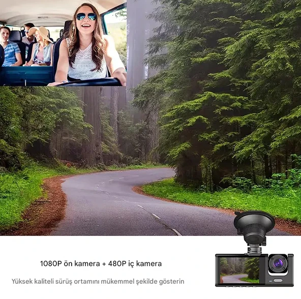 QASUL 3 Kameralı  2 inç Lcd Ekranlı Gece Görüşlü G-sensör Geri Görüş  Güvenlik Kamerası - 4