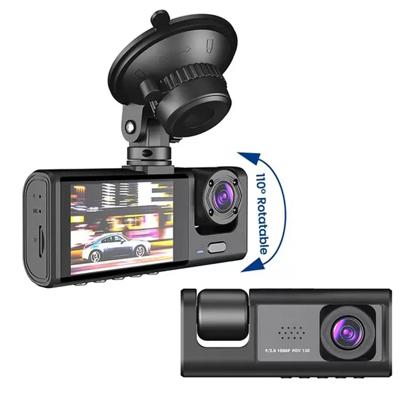 QASUL 3 Kameralı  2 inç Lcd Ekranlı Gece Görüşlü G-sensör Geri Görüş  Güvenlik Kamerası - 2