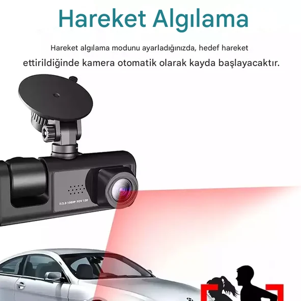 QASUL 3 Kameralı  2 inç Lcd Ekranlı Gece Görüşlü G-sensör Geri Görüş  Güvenlik Kamerası - 5