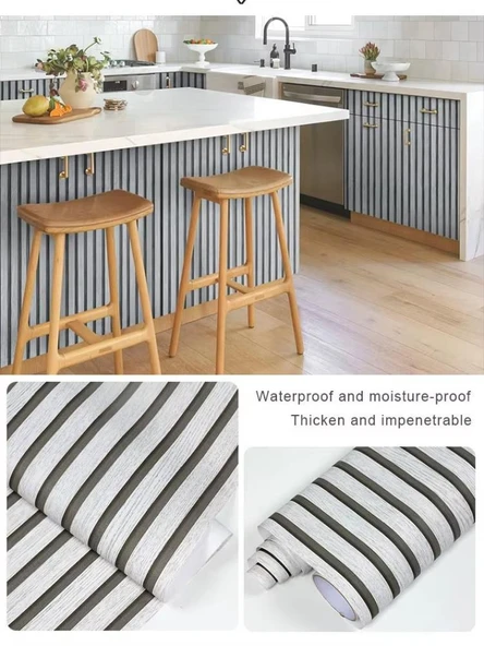 Renkli Duvarlar 60cm x 280cm 1 Adet Kendinden Yapışkanlı Açık Gri Lambiri Desenli Duvar Paneli Kağıdı YG006 - 7