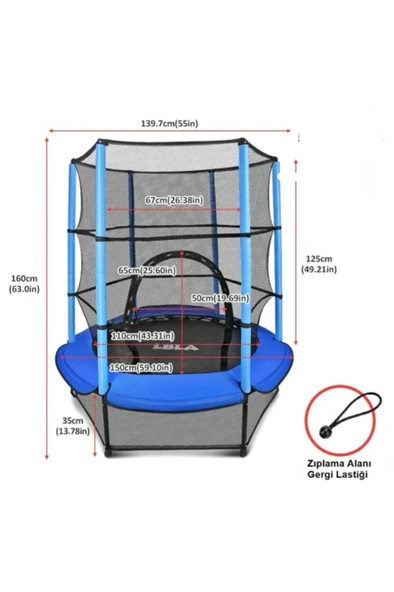 CKspor 140 cm Korumalı Çocuk Trambolini  (55 inç) Fileli Trambolin - 4