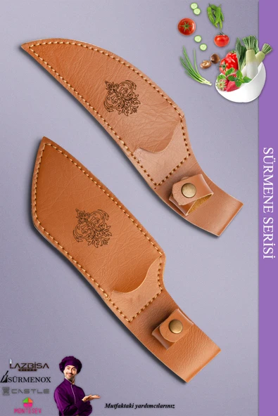 Sürmene Serisi Outdoor Bıçak Kamp Bıçağı Mutfak Şef Bıçak Bıçağı Deri Kılıflı 2 Li Set (Out-020) - 2