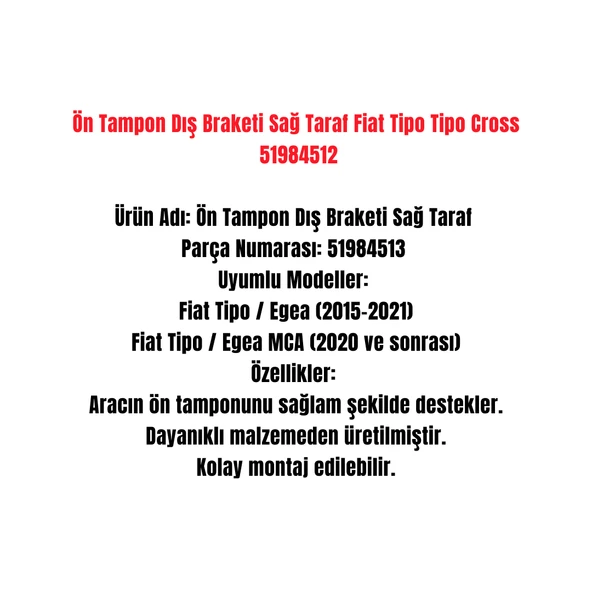 Ön Tampon Dış Braketi Sağ Taraf Fiat Tipo Tipo Cross 51984512 - Resim 3