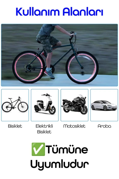 2li Hareket Sensörlü Bisiklet Teker Işığı LED Araba Motor Tekerlek Lambası Sibop Kapağı Kırmızı 3972 - 5