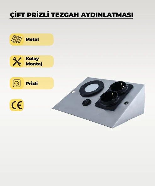 3W Krom (Paslanmaz) Çift Prizli Metal Tezgah Aydınlatma 6500K Beyaz Işık