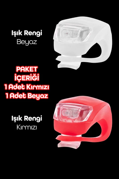 2li Bisiklet Gidon Işığı 3 Modlu Flaşörlü Çakarlı Su Geçirmez LED Fener Ön-Arka Beyaz-Kırmızı 3781 - 3