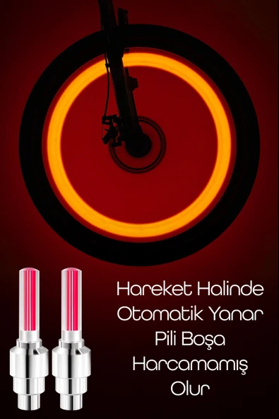 2li Hareket Sensörlü Bisiklet Teker Işığı LED Araba Motor Tekerlek Lambası Sibop Kapağı Kırmızı 3972 - 6