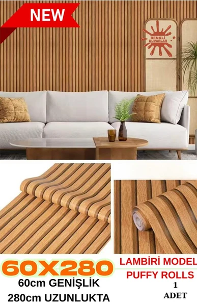 60cm x 280cm 1 Adet Kendinden Yapışkanlı Koyu Kahverengi Lambiri Desenli Duvar Paneli Kağıdı GS8005