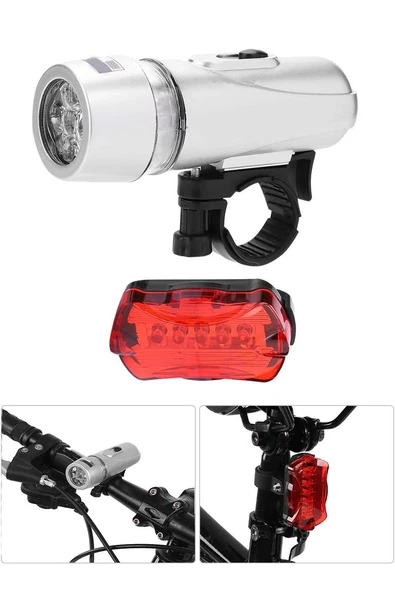 Ön-Arka Set Bisiklet Feneri Pilli 500 Lümen 3 MOD Flaşörlü Bisiklet Farı LED Işık Gri 4414