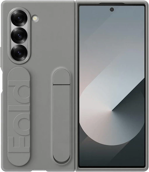 Samsung Galaxy Z Fold 6 Standlı Silikon Kılıf - Gri ü- Teşhir