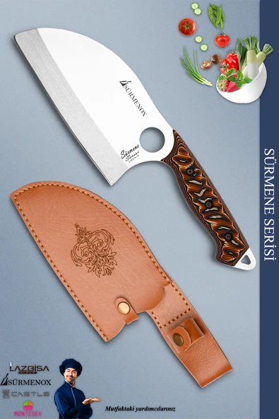 Sürmene Serisi Outdoor Bıçak Kamp Bıçağı Mutfak Şef Bıçak Bıçağı Deri Kılıflı Kahverengi (Out-028)