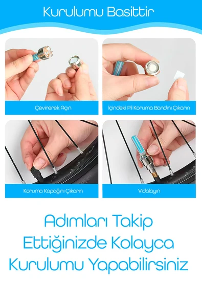 2li Hareket Sensörlü Bisiklet Teker Işığı LED Araba Motor Tekerlek Lambası Sibop Kapağı Kırmızı 3972 - 7