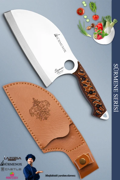 Sürmene Serisi Outdoor Bıçak Kamp Bıçağı Mutfak Şef Bıçak Bıçağı Deri Kılıflı Kahverengi (Out-026)