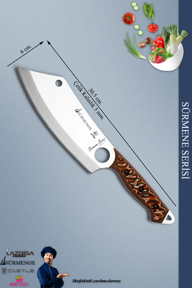 Sürmene Serisi Outdoor Bıçak Kamp Bıçağı Mutfak Şef Bıçak Bıçağı Deri Kılıflı Kahverengi (OUT-027) - 3