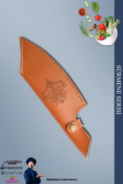 Sürmene Serisi Outdoor Bıçak Kamp Bıçağı Mutfak Şef Bıçak Bıçağı Deri Kılıflı Kahverengi (OUT-027) - 2