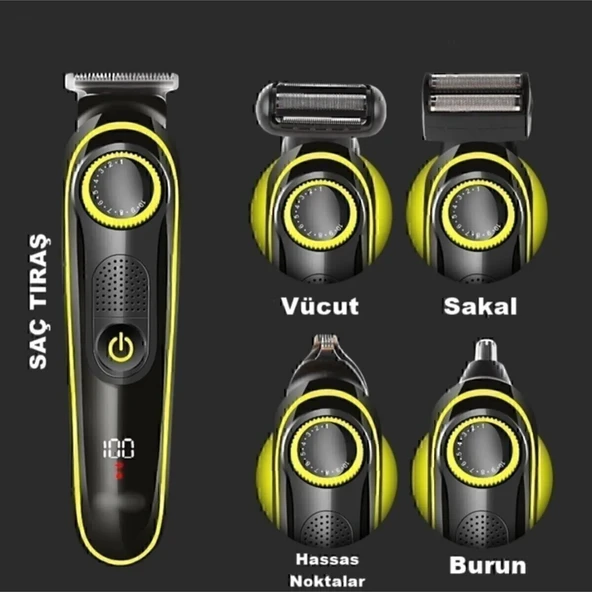 Yeni Nesil 5 Başlı Pro Kuaför Saç Sakal Burun Ense Lazer Epilasyon Öncesi Tıraş Makinesi - 3