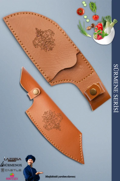 Sürmene Serisi Outdoor Bıçak Kamp Bıçağı Mutfak Şef Bıçak Bıçağı Deri Kılıflı 2 Li Set (Out-031) - 2