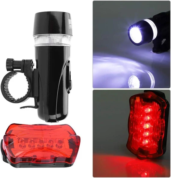 Ön-Arka Set Bisiklet Feneri Pilli 500 Lümen 3 MOD Flaşörlü Bisiklet Farı LED Işık Gri 4414 - 7