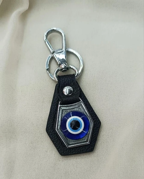 Deri Anahtarlık Nazar Boncuklu Kötü Göz Araba Çanta Cüzdan Süsü Aksesuarı - 3