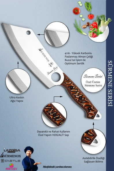 Sürmene Serisi Outdoor Bıçak Kamp Bıçağı Mutfak Şef Bıçak Bıçağı Deri Kılıflı 4 Lü Set (Out-035) - 4
