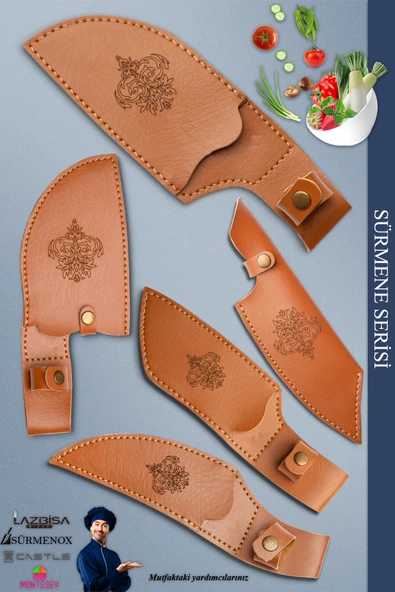 Sürmene Serisi Outdoor Bıçak Kamp Bıçağı Mutfak Şef Bıçak Bıçağı Deri Kılıflı 5 Li Set (Out-036) - 2