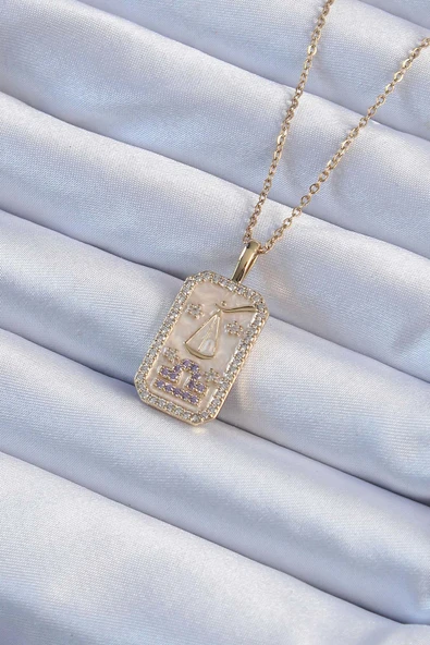 316L Çelik Zincir Altın Renk Lila Zirkon Taşlı Tarot Kolye - TJ-BKO9239 ürün görseli 1