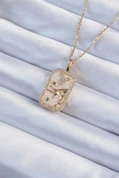 316L Çelik Zincir Altın Renk Zirkon Taşlı Boğa Figürlü Tarot Kolye - TJ-BKO9235 ürün görseli 1