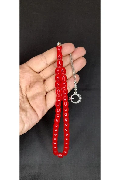 ÇUBUK KEHRİBAR TESBİH KIRMIZI RENK KAPSÜL KESİM T-452