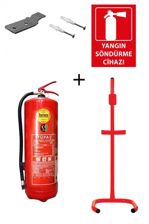 6KG TÜPAŞ YANGIN TÜPÜ, YANGIN TÜPÜ LEVHASI, ASKI APARATI, DÜBEL VİDA VE C TİPİ SEHPA 5Lİ SET ürün görseli 1